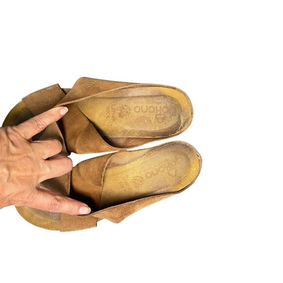 Yokono Brown Leather Strappy Suede Wedge Cadiz Sandals Womens Size 7.5 Cork - Picture 6 of 12